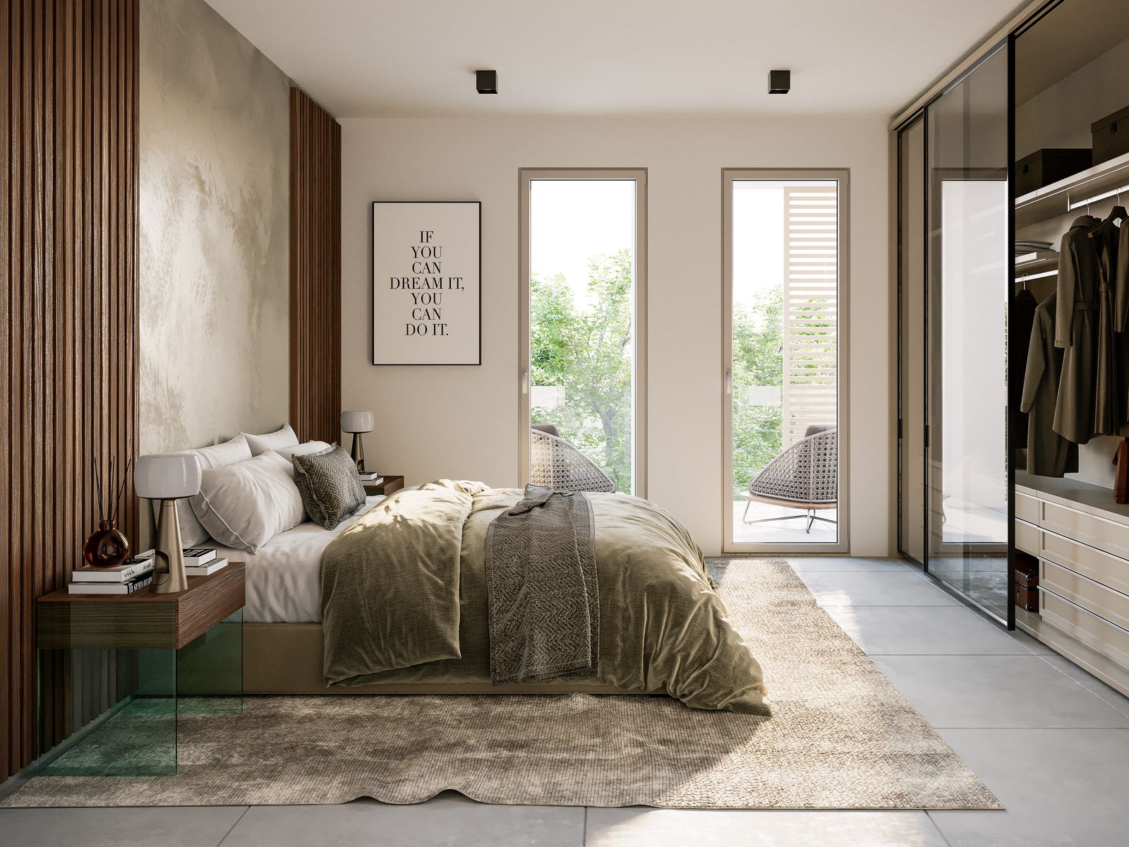 Camera da letto matrimoniale con cabina armadio e affaccio sul terrazzo